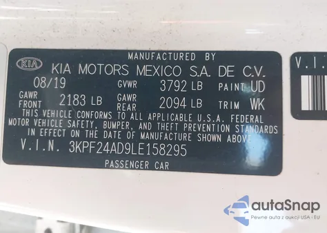 2020 Kia Forte Fe из США, поврежденный, VIN 3KPF24AD9LE158295